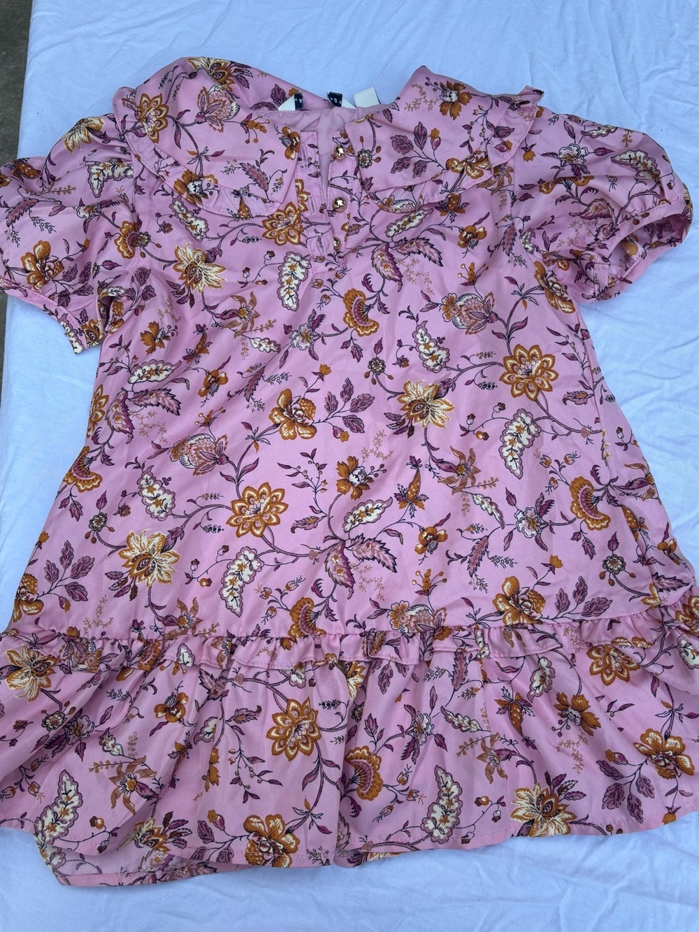 Girls' Pink Floral Ruffle Hem Dress